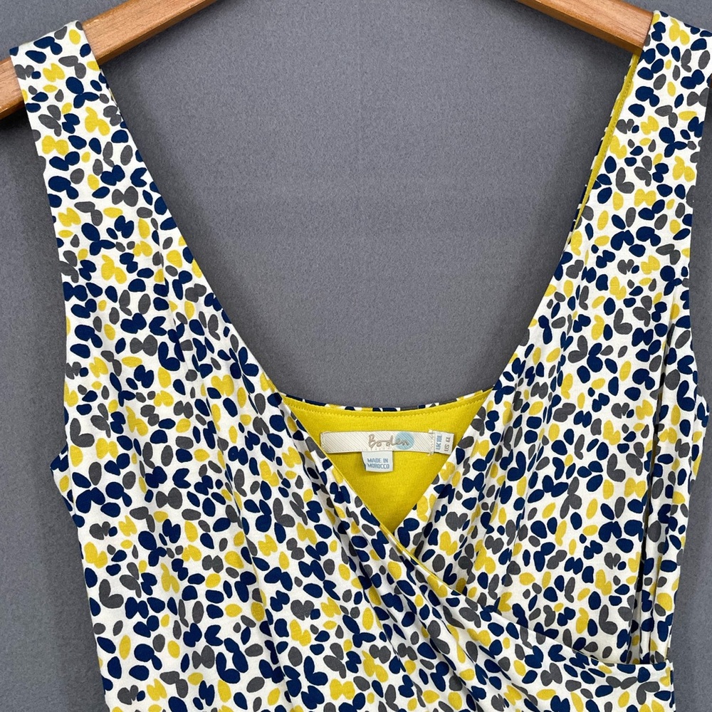 Boden Willa V-Neck Jersey Dress Size 6L Dotted Print A-Line 95% Viscose Stretch
